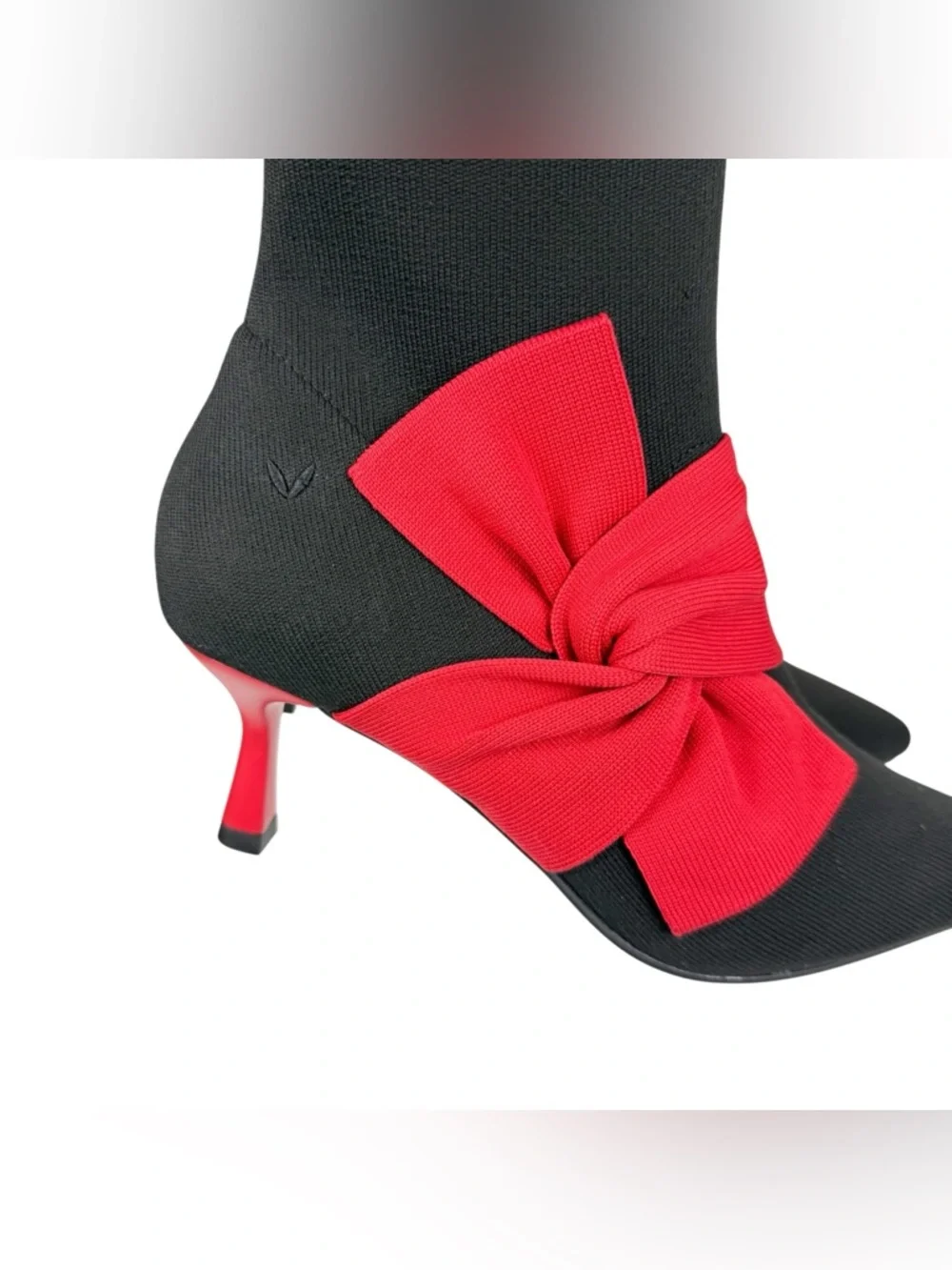 Vivaia Athena Pointed Toe Ankle Heel‎ Boot Bow Detail Black Ruby Red Size 9/40